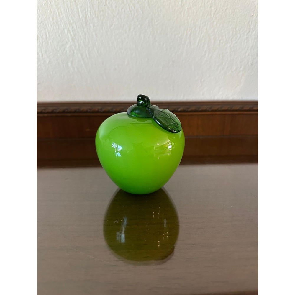 Vintage Green Apple Glass Art Paperweight